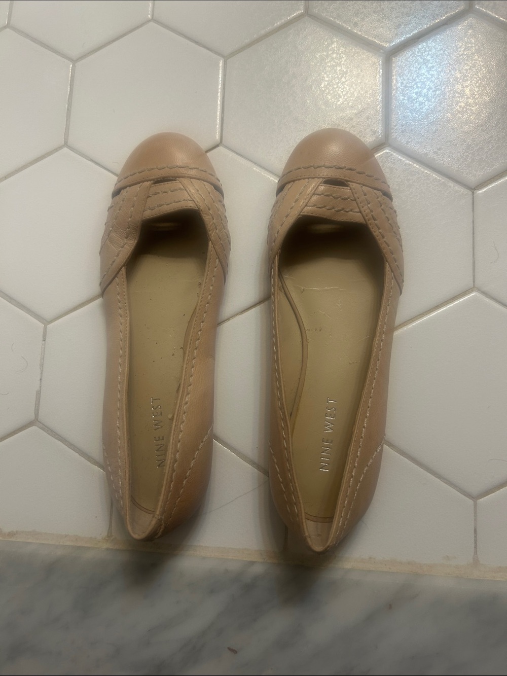 Nine West Women's Nude/Tan Braided Cap-Toe Flats